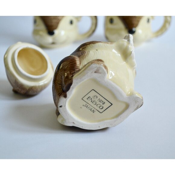 Enesco 1979 Japan Squirrel Chipmunk Anthropomorphic Mugs Creamer & Sugar Set - Picture 8 of 14